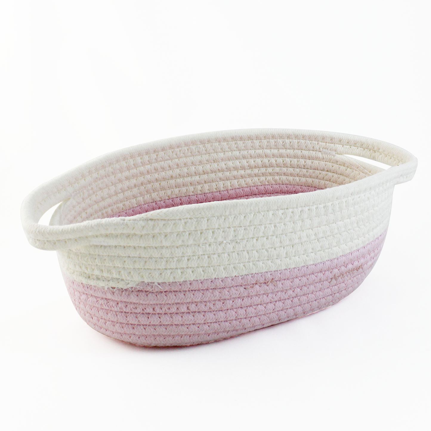 Oval Cotton Woven Rope Basket - Pink & White