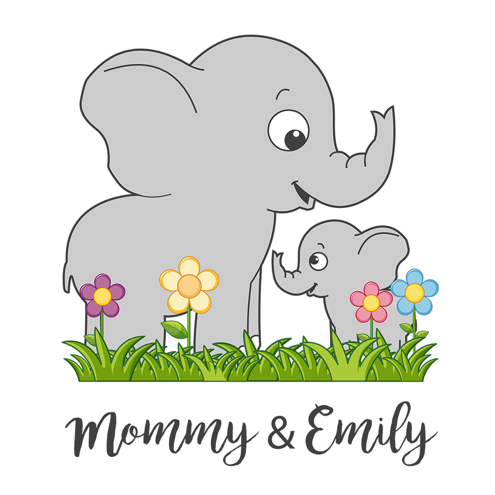 Personalized Matching Mom & Baby Organic Outfits - Elephant Family (Girl)