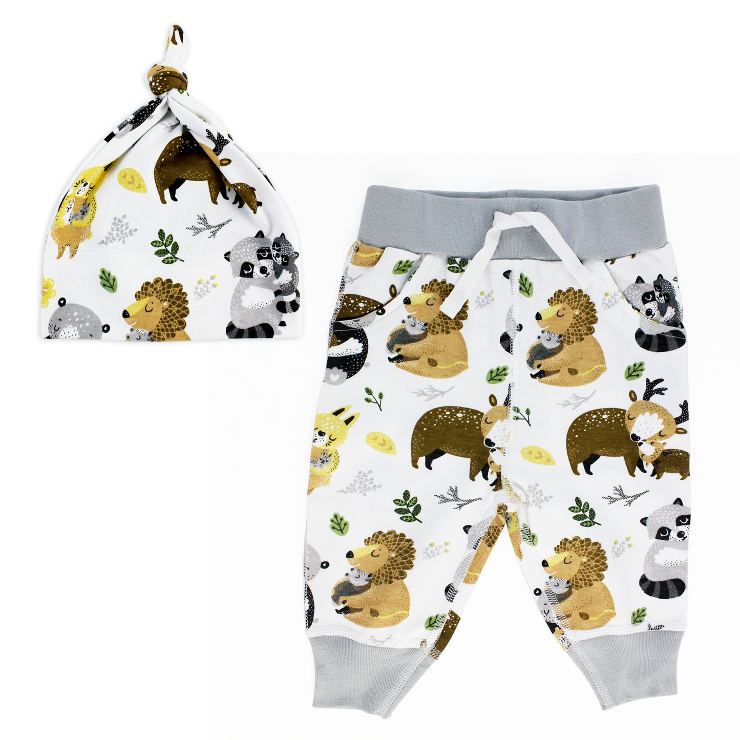 Endanzoo Matching Organic Cuff Pant & Knotted Beanie - Safari Hugs