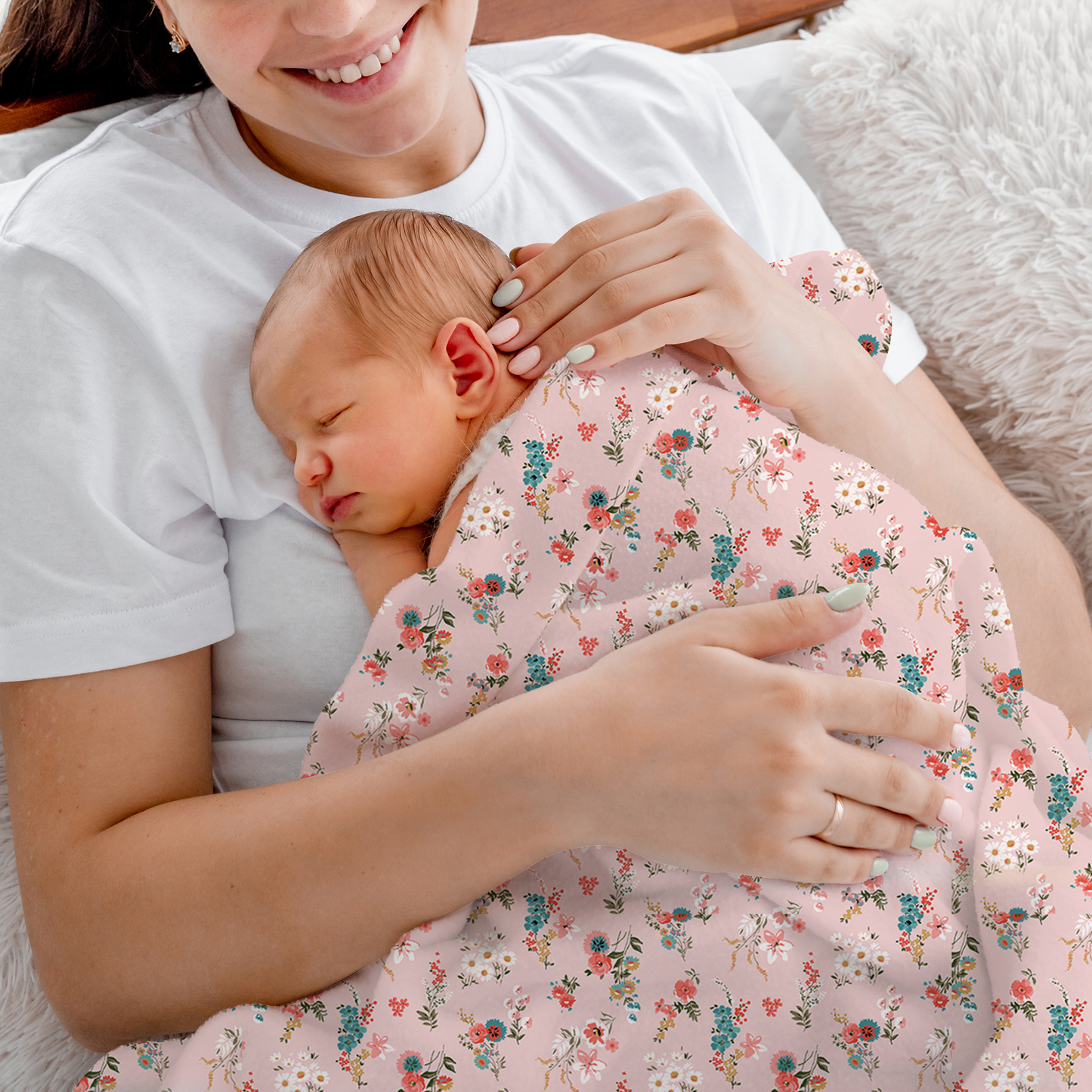 Endanzoo Organic Baby Girl Swaddle Blanket - Pink Blossom