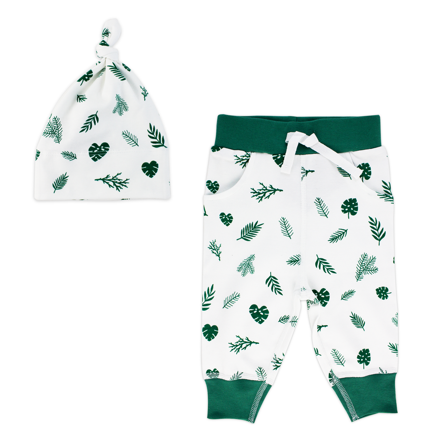 Endanzoo Matching Organic Cuff Pant & Knotted Beanie - Tropical Leaves