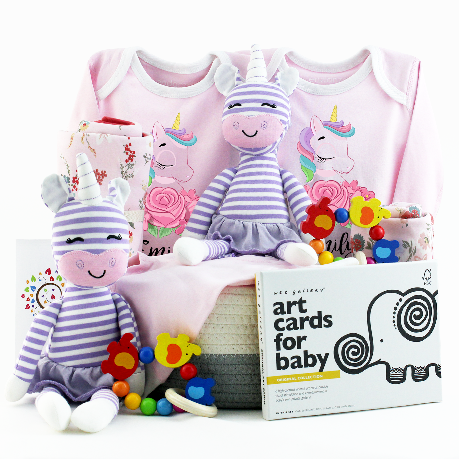 Zeronto Twin Baby Girl Gift Basket Unicorn Princesses Friends