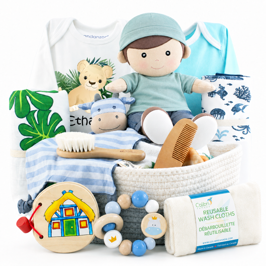 Zeronto Luxury Baby Boy Gift Basket 2-Tier - Little Explorer in the Jungle & the Sea