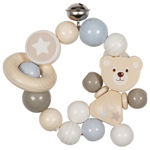Goki Wooden Rattles - Touch Ring Elastic Bear (Grey)