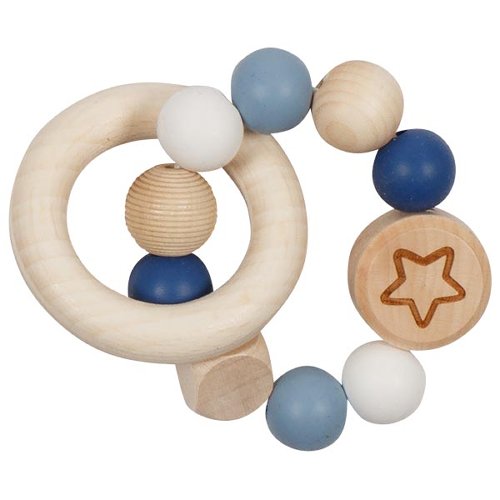 Goki Wooden Rattles - Touch Ring Elastic Navy Blue, White & Star