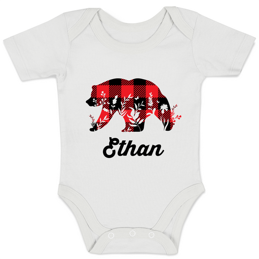 Personalized Organic Baby Bodysuit - Baby Bear (White)