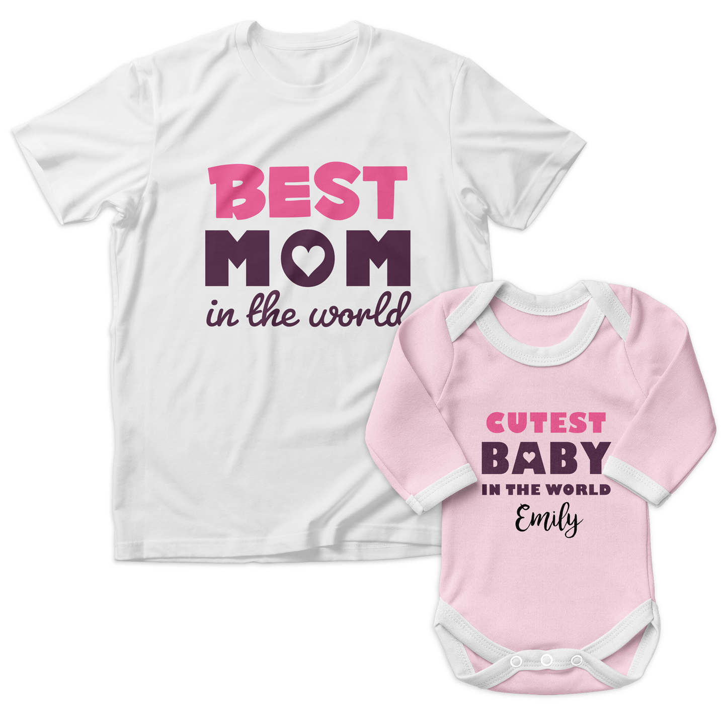 Personalized Matching Mom & Baby Organic Outfits - Best Mommy & Cutest Baby (Girl)