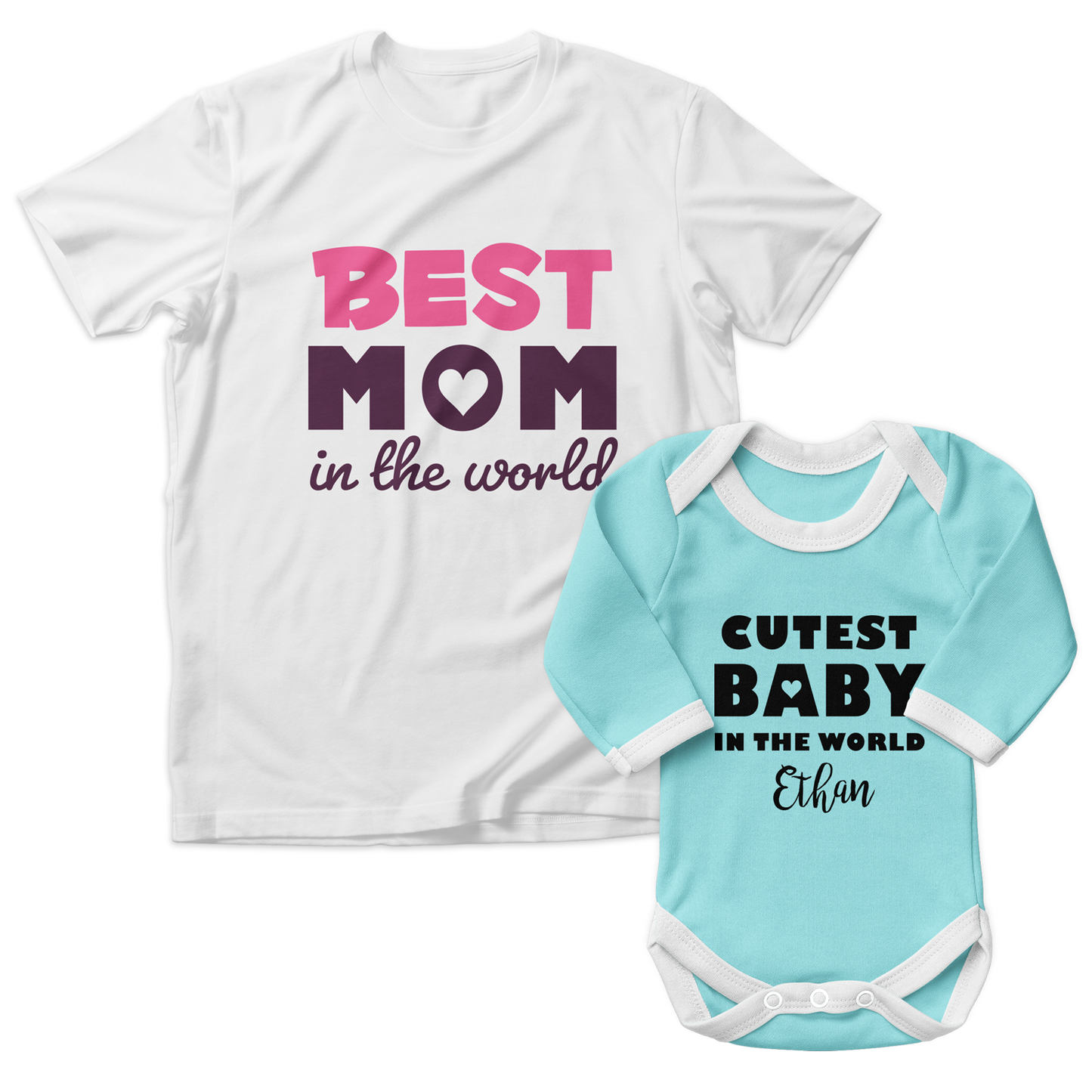 Personalized Matching Mom & Baby Organic Outfits - Best Mommy & Cutest Baby (Boy)