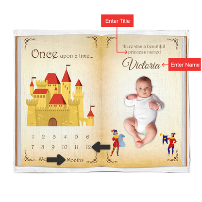 Personalized Endanzoo Baby Monthly Milestone Muslin Swaddle Storybook Blanket (Prince or Princess in the Royal Castle)