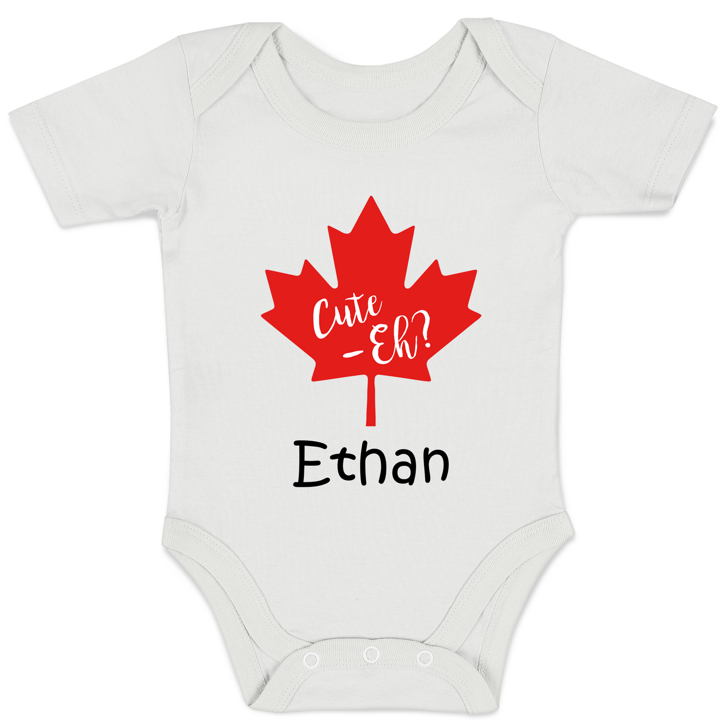 Personalized Organic Baby Bodysuit - Cute Eh (White / Short Sleeve)