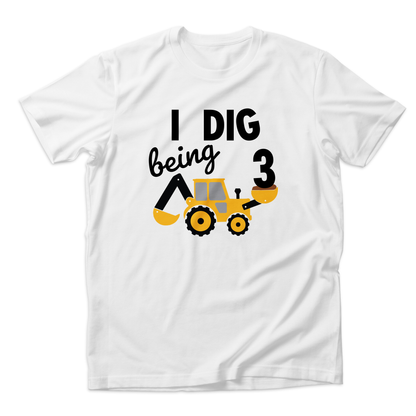 I Dig Being Three Organic Kids Short Sleeve Tee Shirt I 3 Year Old Brother Digging