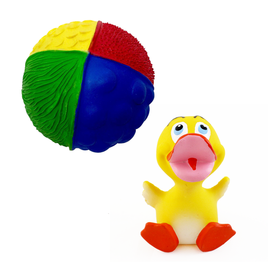 Lanco Natural Rubber Bath Toy - Sensory Ball Primary & Yellow Duck