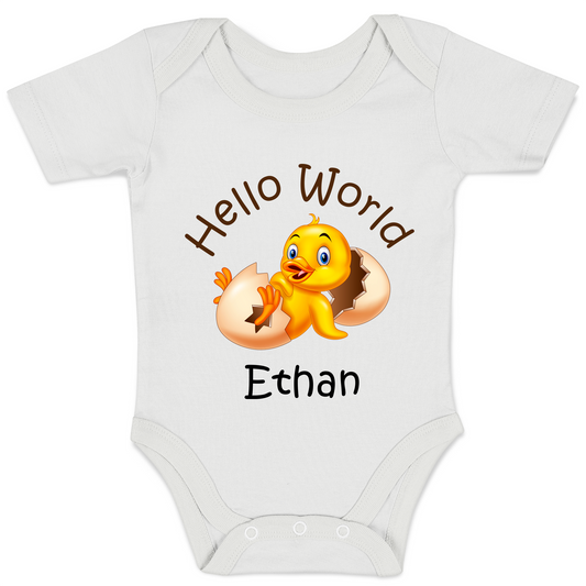 Personalized Organic Baby Bodysuit - Little Yellow Duck (White)