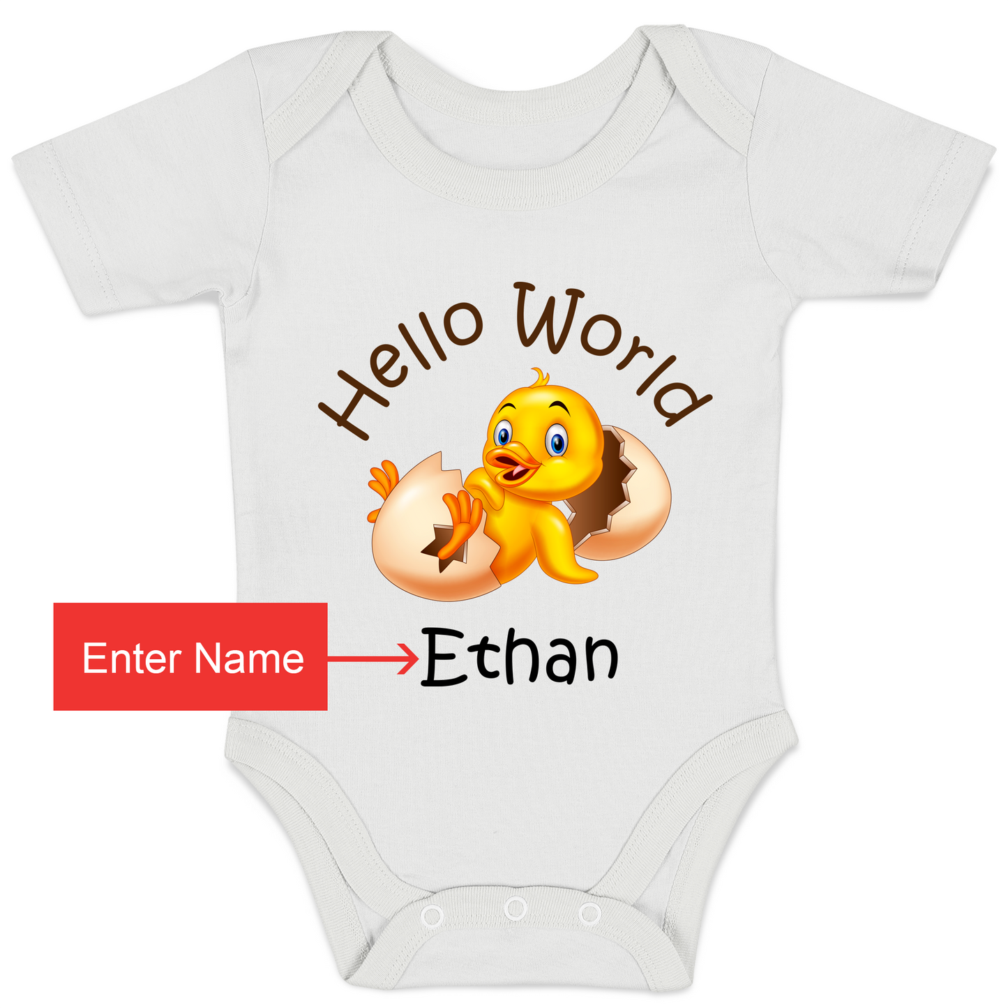 Personalized Organic Baby Bodysuit - Little Yellow Duck (White)