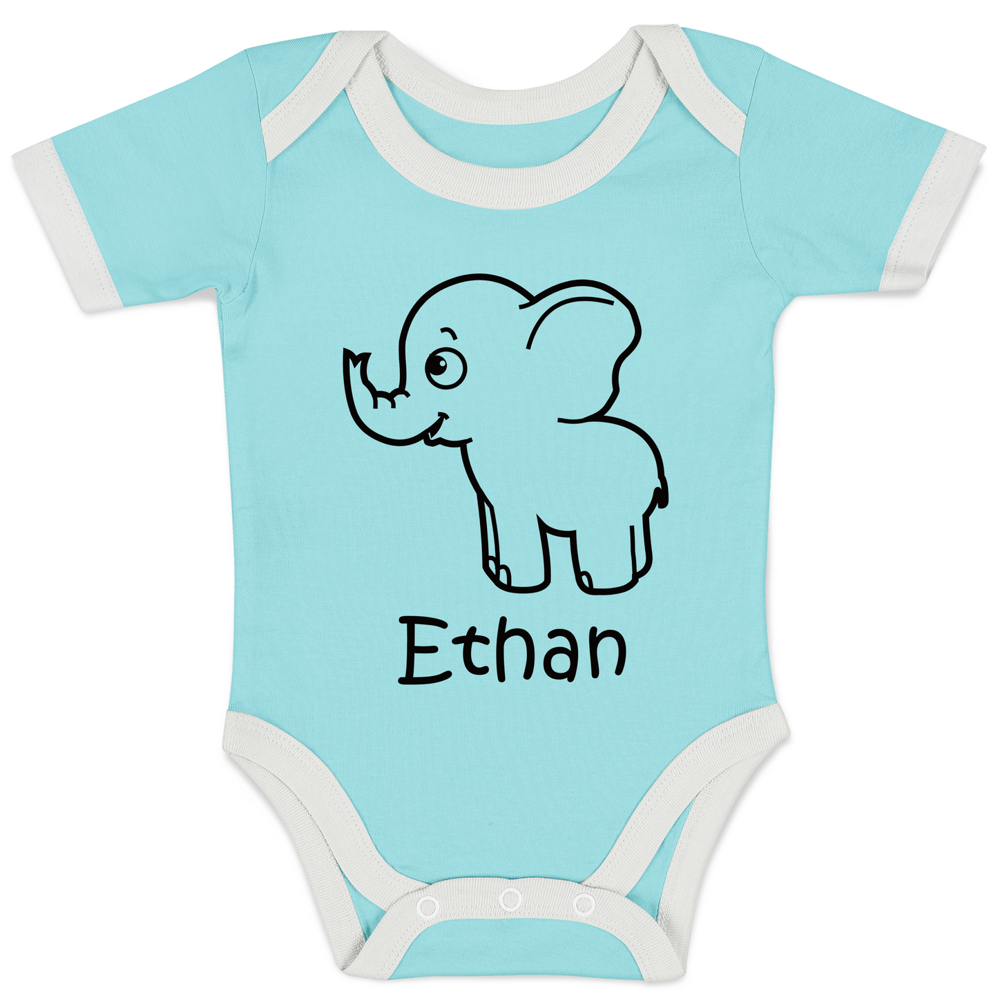 Personalized Organic Baby Bodysuit - Little Elephant (Aqua)