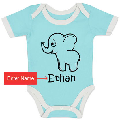 Personalized Organic Baby Bodysuit - Little Elephant (Aqua)