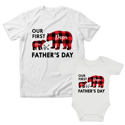 Personalized Matching Dad & Baby Organic Outfits - First Father's Day (Bear Family)