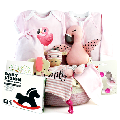 Zeronto Baby Girl Gift Basket - Pink Flamingo & Friends