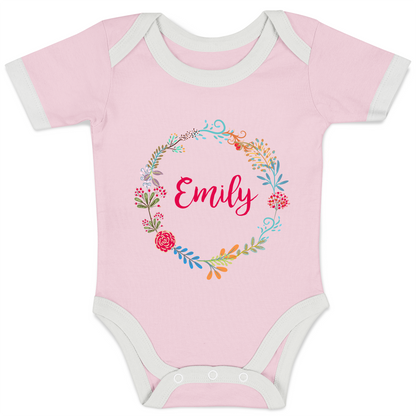 Personalized Organic Baby Bodysuit - Floral Round (Pink)