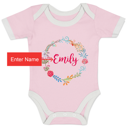 Personalized Organic Baby Bodysuit - Floral Round (Pink)