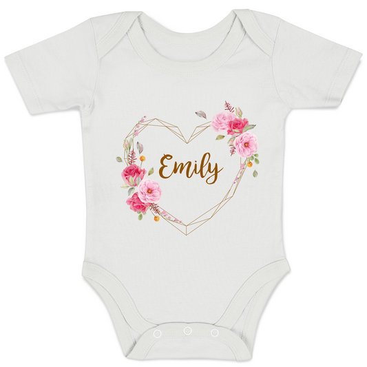 Personalized Organic Baby Bodysuit - Floral Love (White)