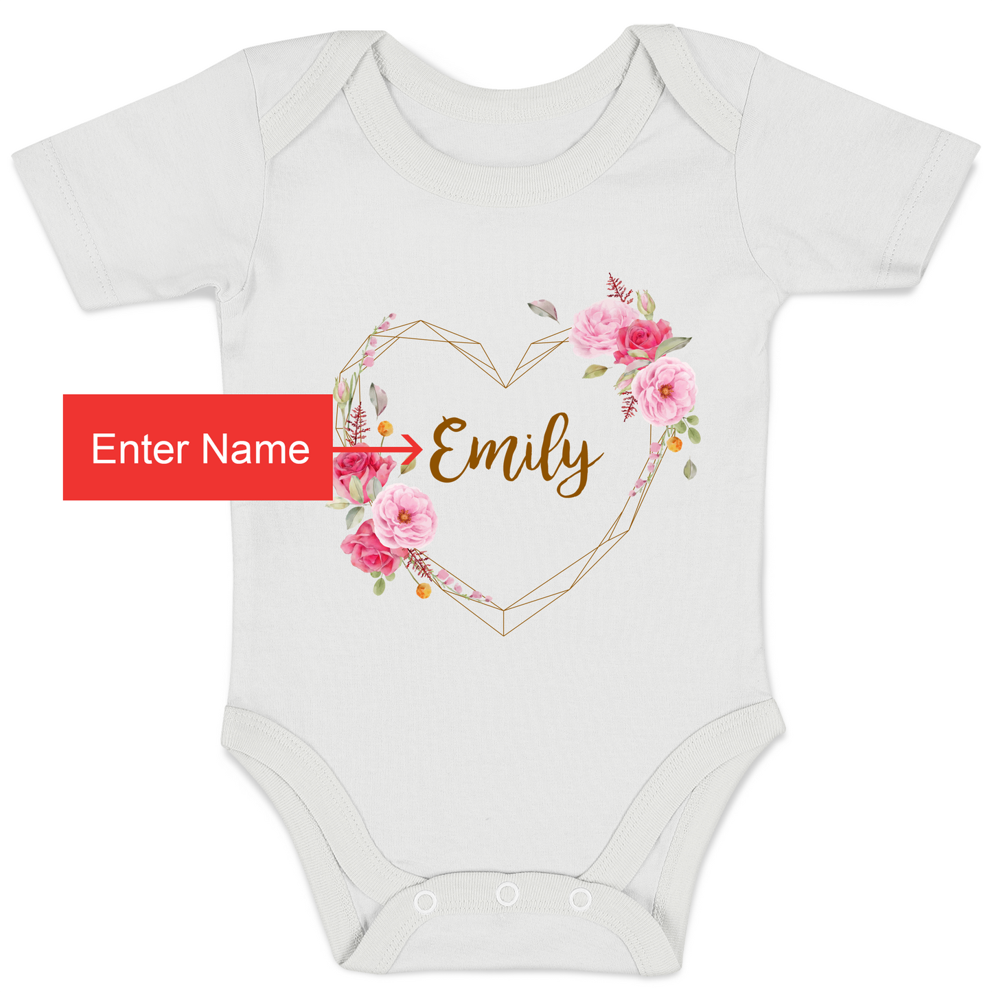 Personalized Organic Baby Bodysuit - Floral Love (White)