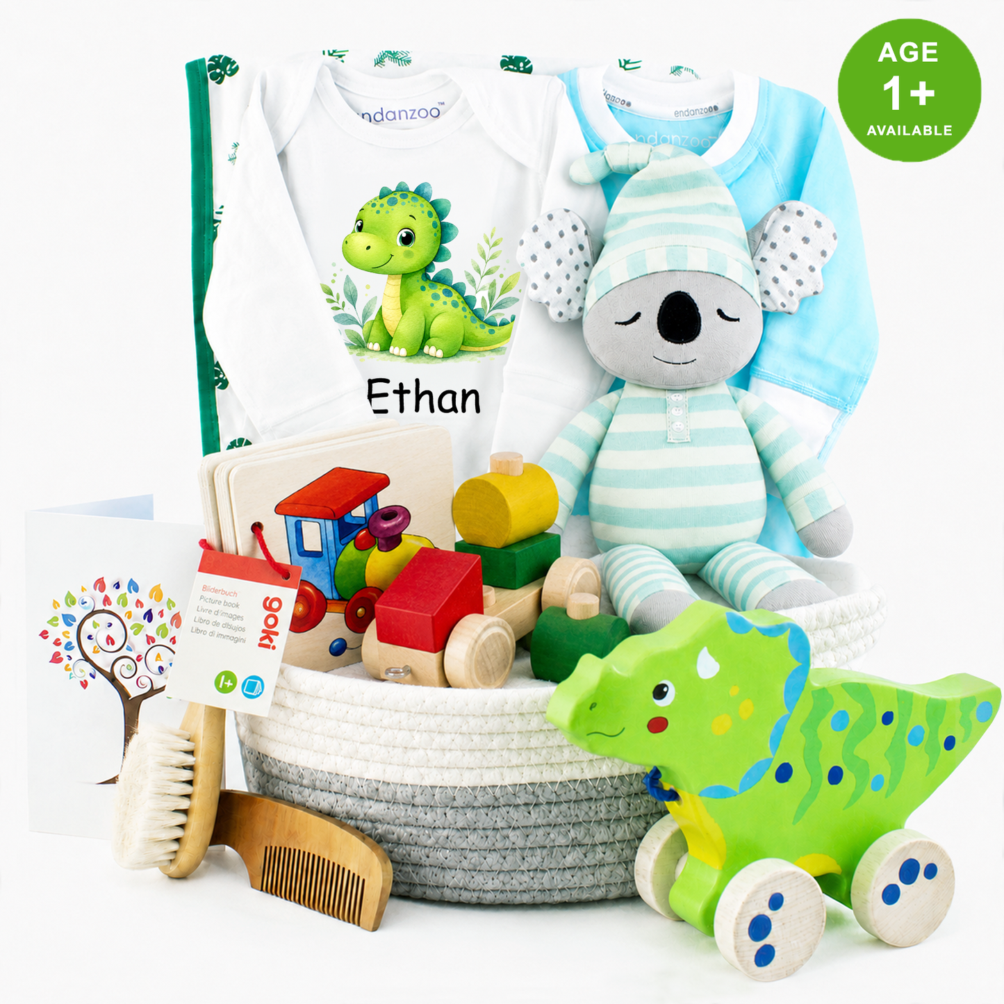 Zeronto Baby Boy Gift Basket - Green Dino & Friends