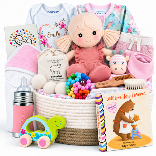 Zeronto Luxury Baby Girl Gift Basket - Pink Flowers
