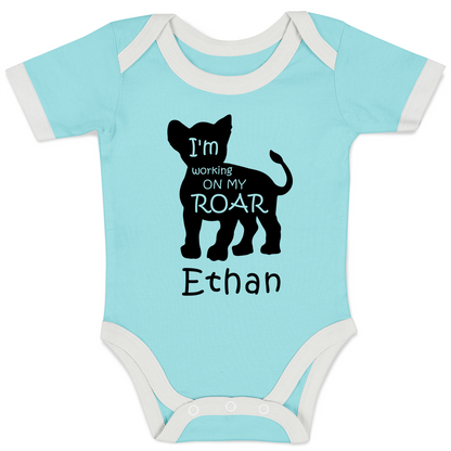 Personalized Organic Baby Bodysuit - Baby Lion (Aqua)