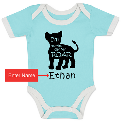 Personalized Organic Baby Bodysuit - Baby Lion (Aqua)