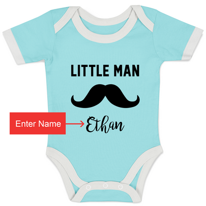 Personalized Organic Baby Bodysuit - Little Man (Aqua)