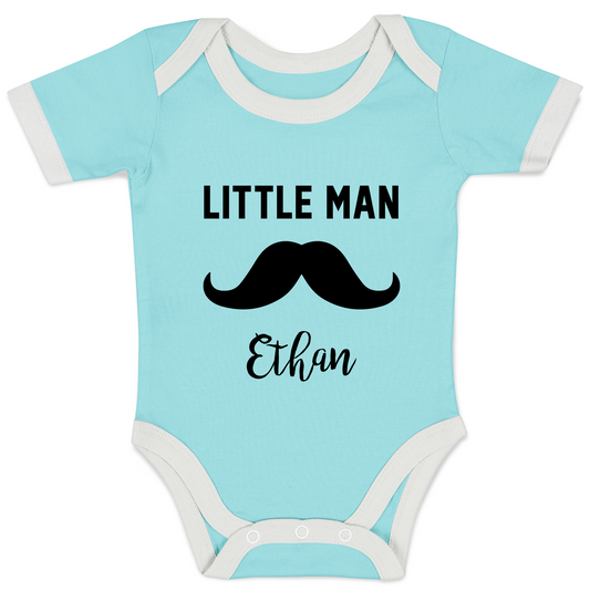 Personalized Organic Baby Bodysuit - Little Man (Aqua / Short Sleeve)