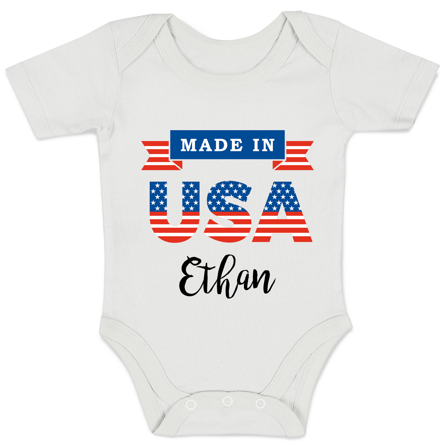 Personalized Organic Baby Bodysuit - Made in U.S.A (White)