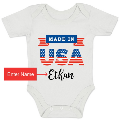 Personalized Organic Baby Bodysuit - Made in U.S.A (White)