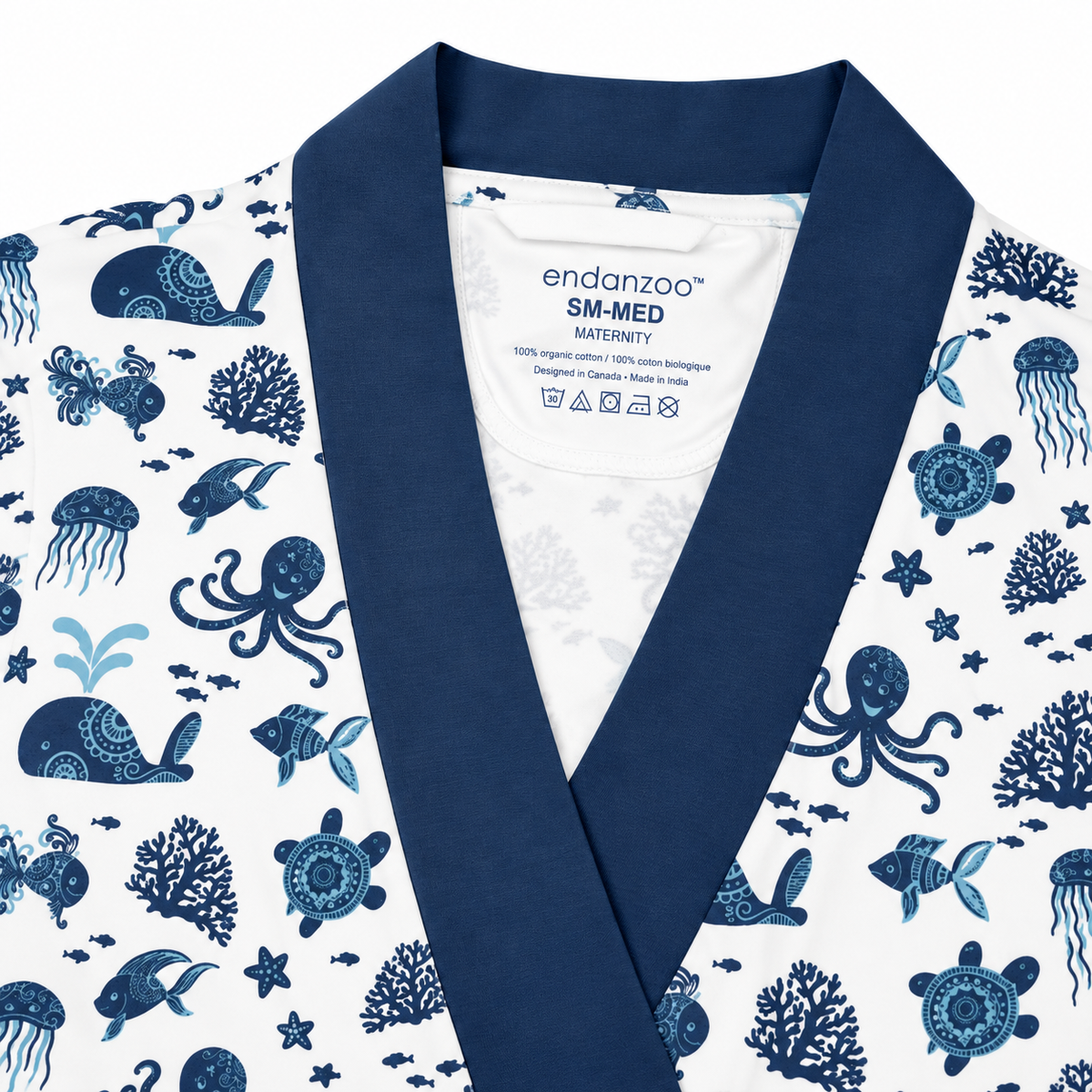 Endanzoo Organic Cotton Maternity Robe - Deep Sea