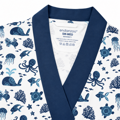 Endanzoo Organic Cotton Maternity Robe - Deep Sea