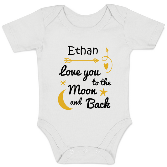 Personalized Organic Baby Bodysuit - Love You To The Moon & Back (White)