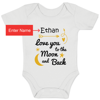 Personalized Organic Baby Bodysuit - Love You To The Moon & Back (White)