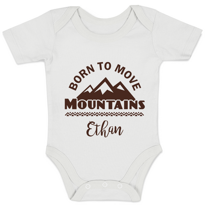 Personalized Organic Baby Bodysuit - Born To Move Mountains (White)