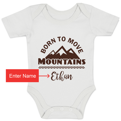 Personalized Organic Baby Bodysuit - Born To Move Mountains (White)