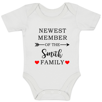 Personalized Organic Baby Bodysuit - Newest Member of the Family (White)