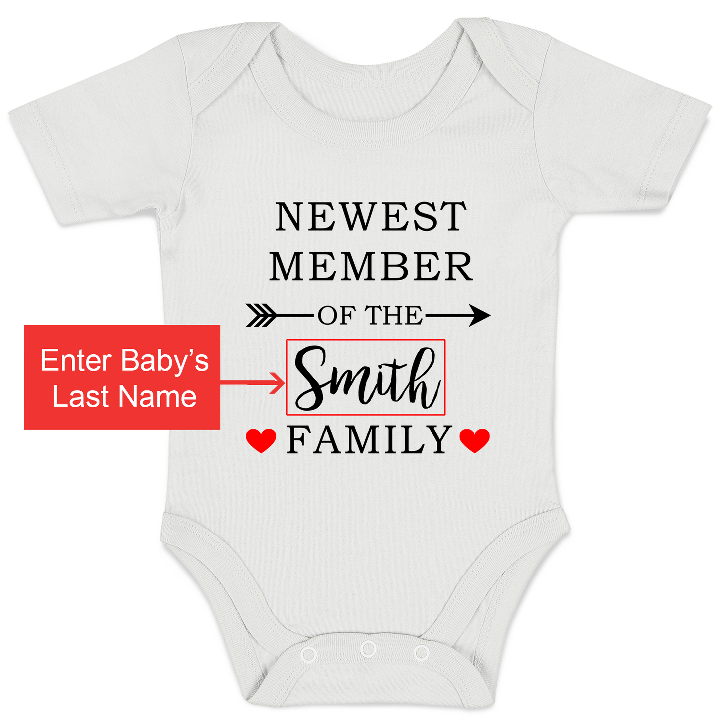 Personalized Organic Baby Bodysuit - Newest Member of the Family (White)