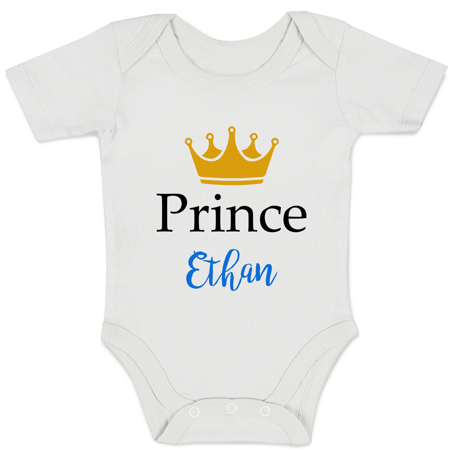 Personalized Organic Baby Bodysuit - Prince (White)