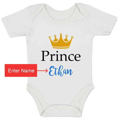 Personalized Organic Baby Bodysuit - Prince (White)