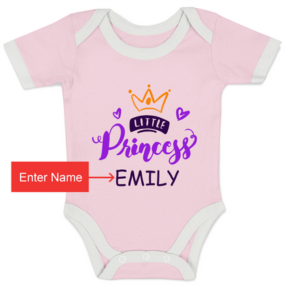 Personalized Organic Baby Bodysuit - Princess (Pink / Short Sleeve)