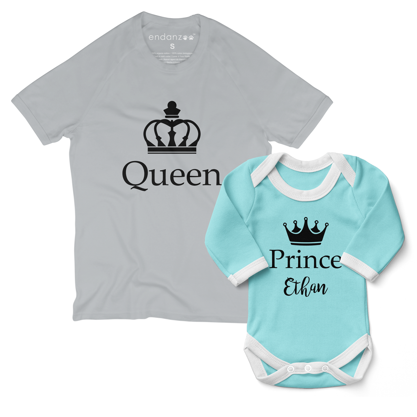 Personalized Matching Mom & Baby Organic Outfits - Queen & Prince