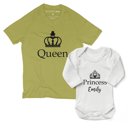 Personalized Matching Mom & Baby Organic Outfits - Queen & Princess (Green)