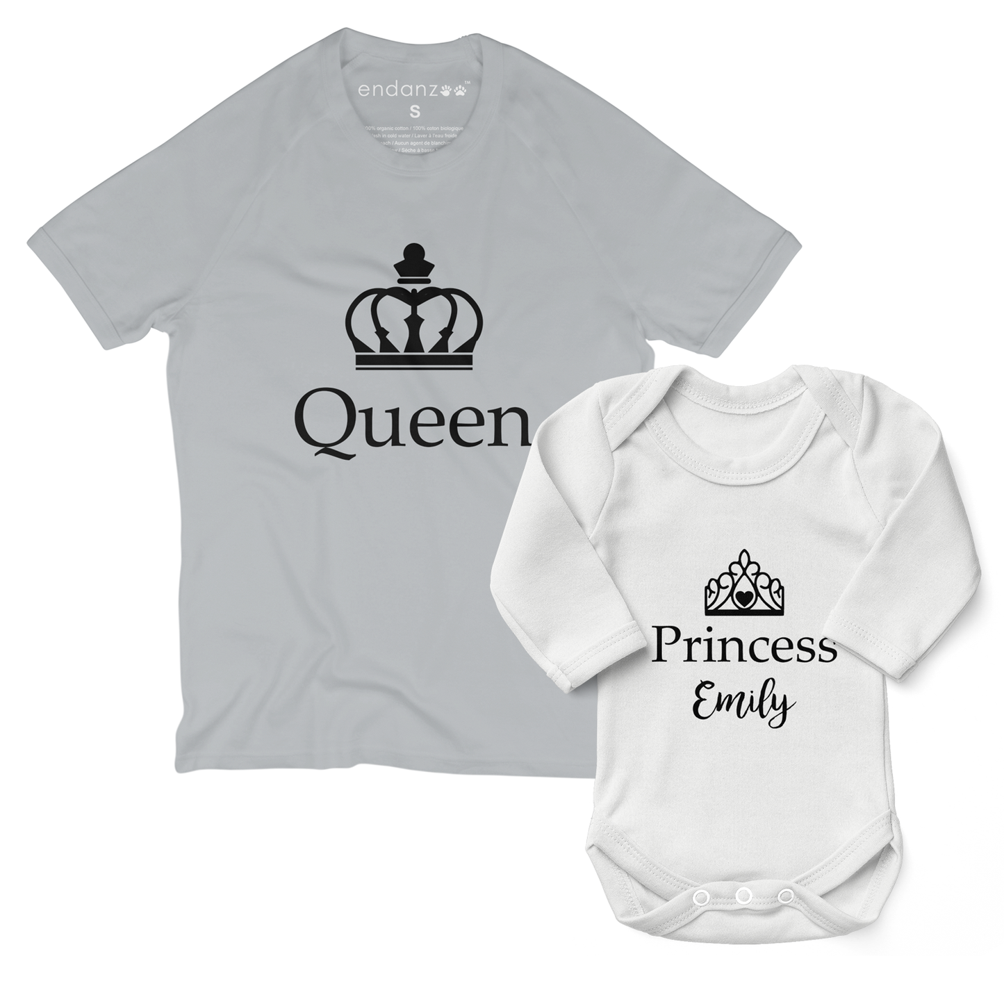 Personalized Matching Mom & Baby Organic Outfits - Queen & Princess