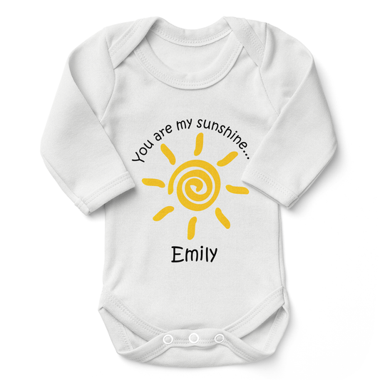 Personalized Organic Baby Bodysuit - You Are My Sunshine (White / Long Sleeve)