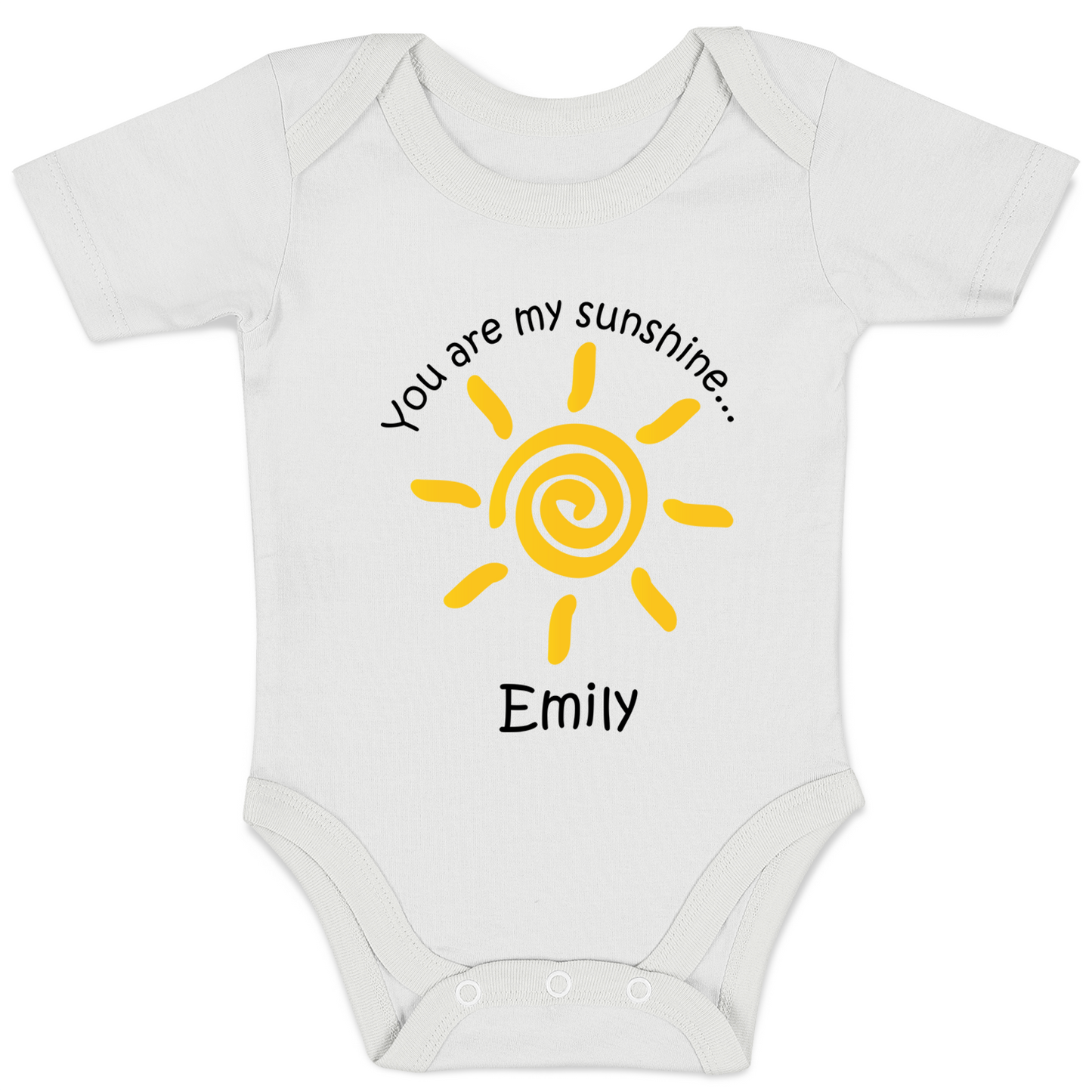 Personalized Organic Baby Bodysuit - You Are My Sunshine (White)